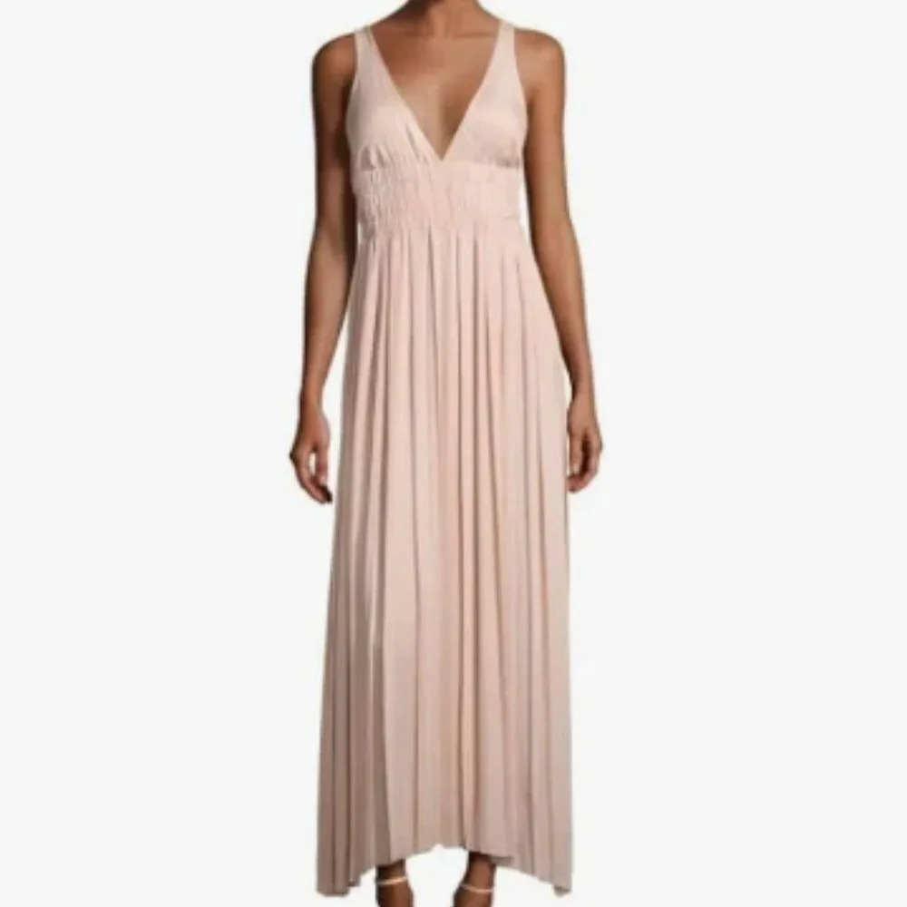 Elizabeth and James NWOT Light Beige Ellison Smocked-Waist Gathered Dress Size 0